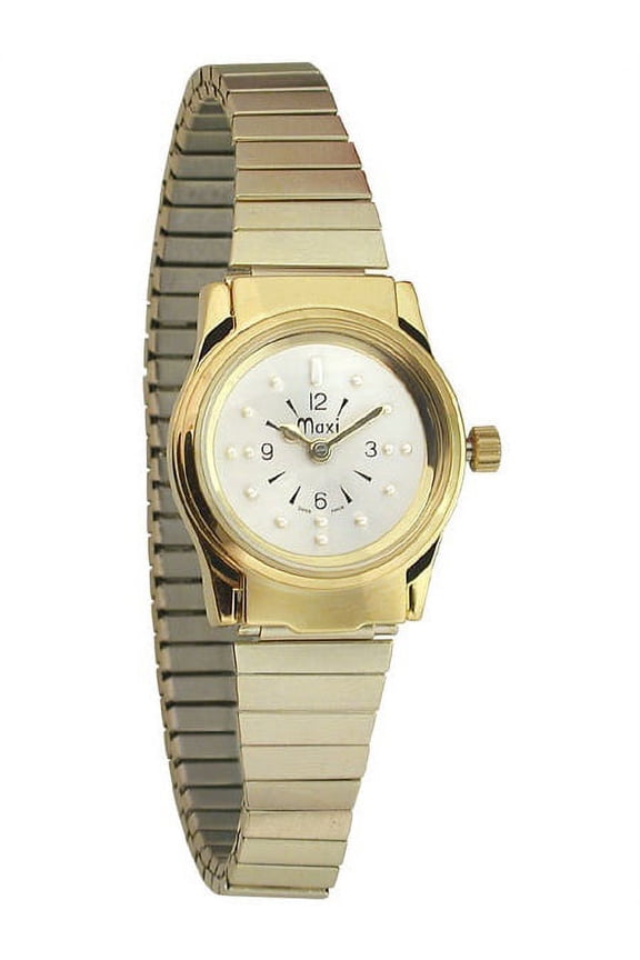 Ladies Gold Tone Quartz Braille Watch with Gold Expansion Band