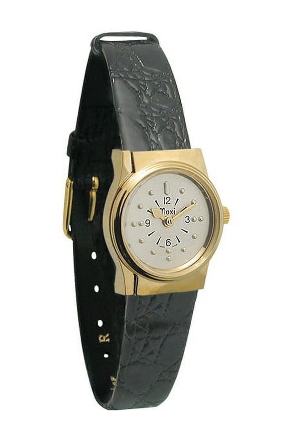Ladies Gold Tone Quartz Braille Watch with Leather Band