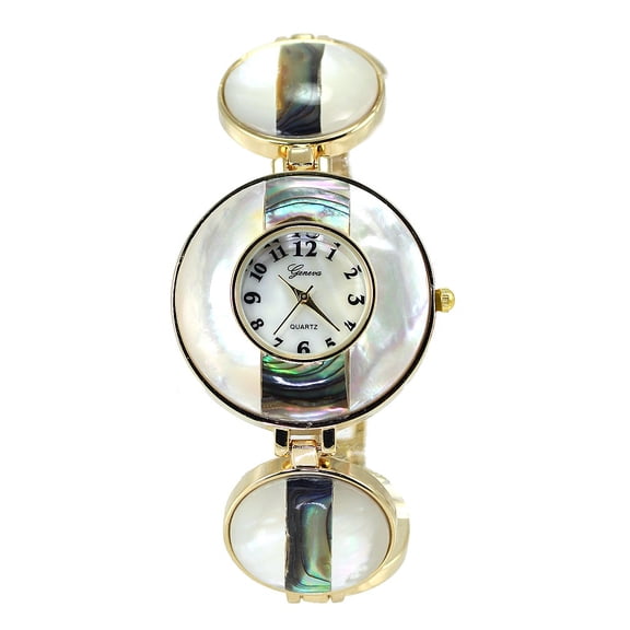 Ladies Gold tone Abalone shell bracelet clubbing watch 37.5 mm 10mm thick case.