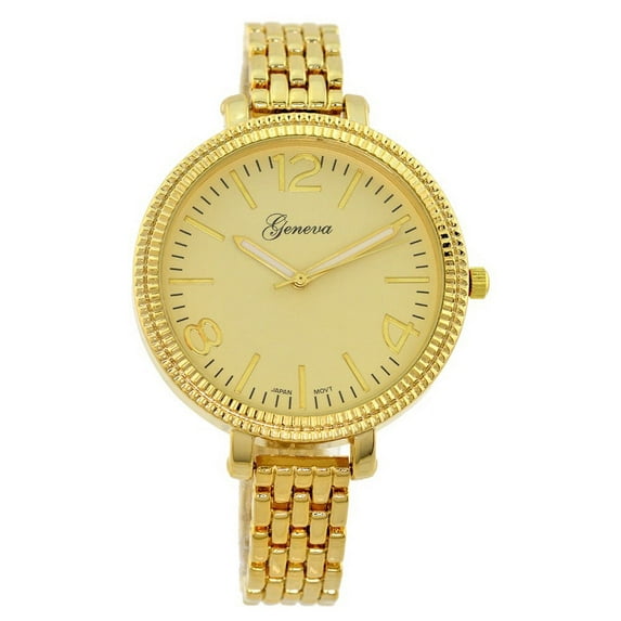 Ladies Gold-tone Clubbing Party watch 40mm 9mm thick case. Gold-tone Dial, 12mm wide gold-tone metal linked bracelet fits 7.25 wrists