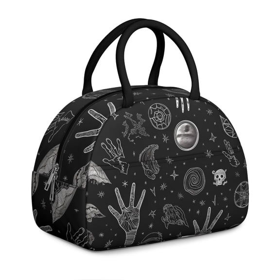 Ladies Gothic Starry Night Lunch Box: Constellation Pattern with Gold Accents - Insulated Reusable Bag, Leakproof Cooler with Mesh Pocket for Work & School