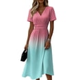 thumbnail image 1 of Ladies' Gradient Casual Fashion Short Sleeved V-neck Dress Light pink F 2XL, 1 of 5