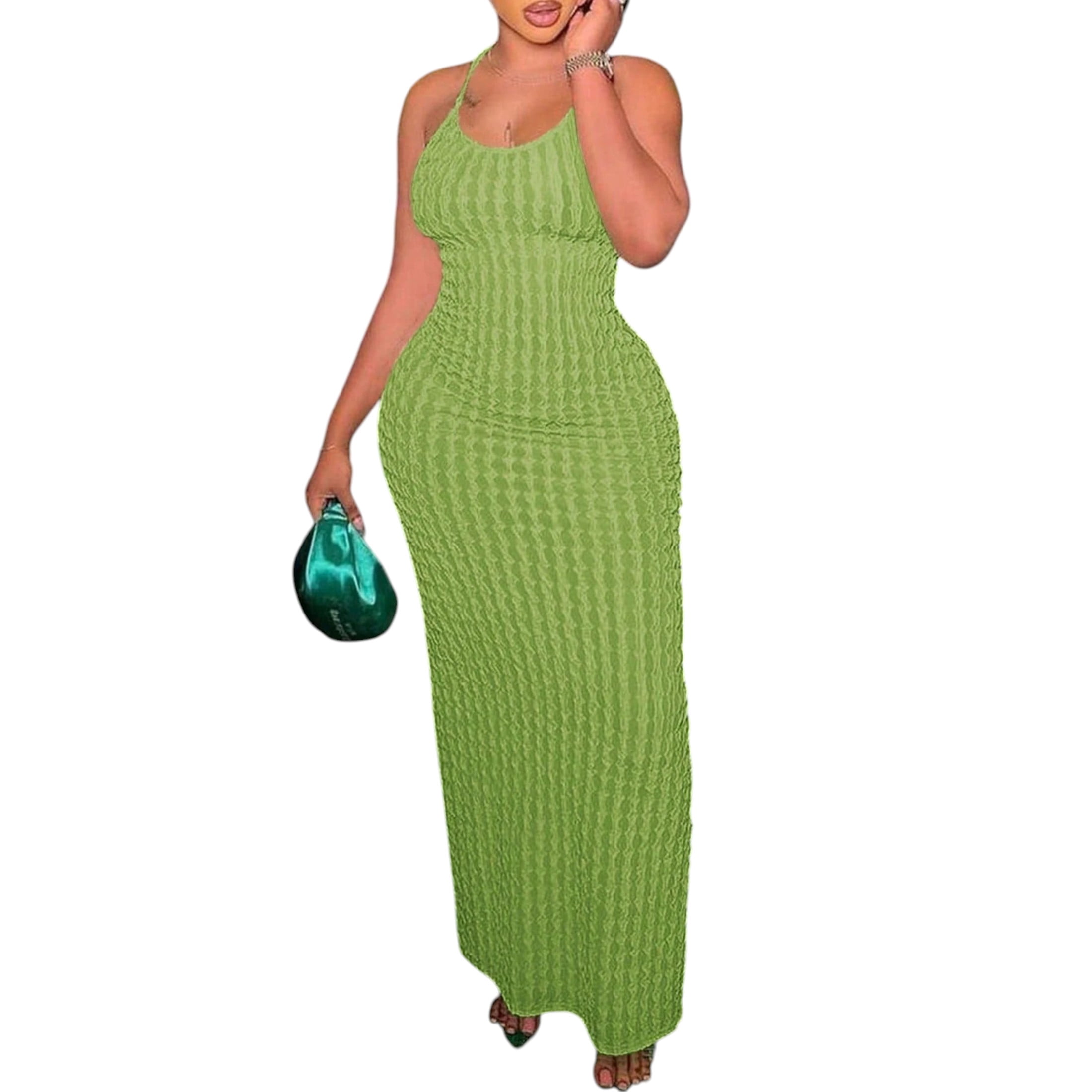Women's Green Halter Neck Maxi Dress  Backless Bodycon Summer Party Dress,  Elegant Sleeveless Beach Gown - Walmart.com