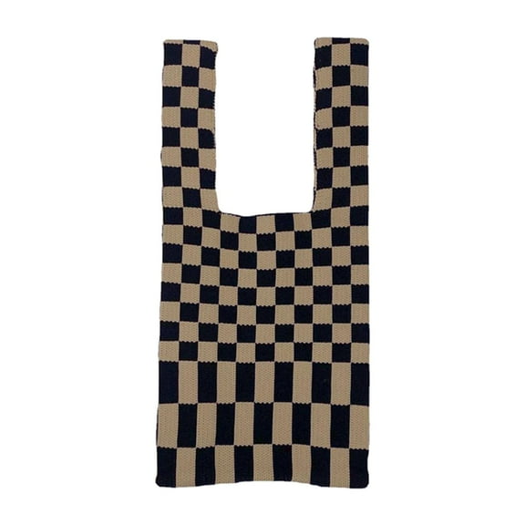 Ladies Grid PatternKnitting Shoulder Bag Handbag Causal Shoulder Bags Khaki