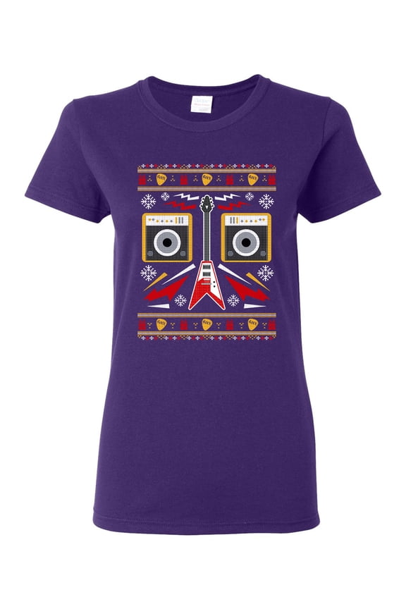 Ladies Guitar Rock n' Roll Music Face Ugly Christmas Funny DT T-Shirt Tee
