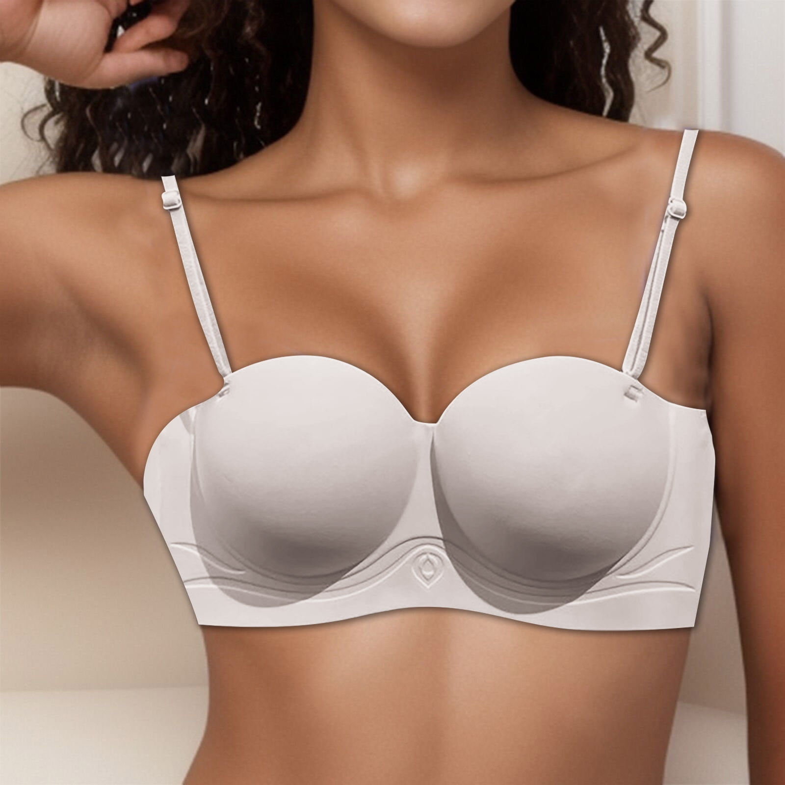 Ladies' Half Cup Bra Set Push Up Wire Strapless Seamless Thin Summer