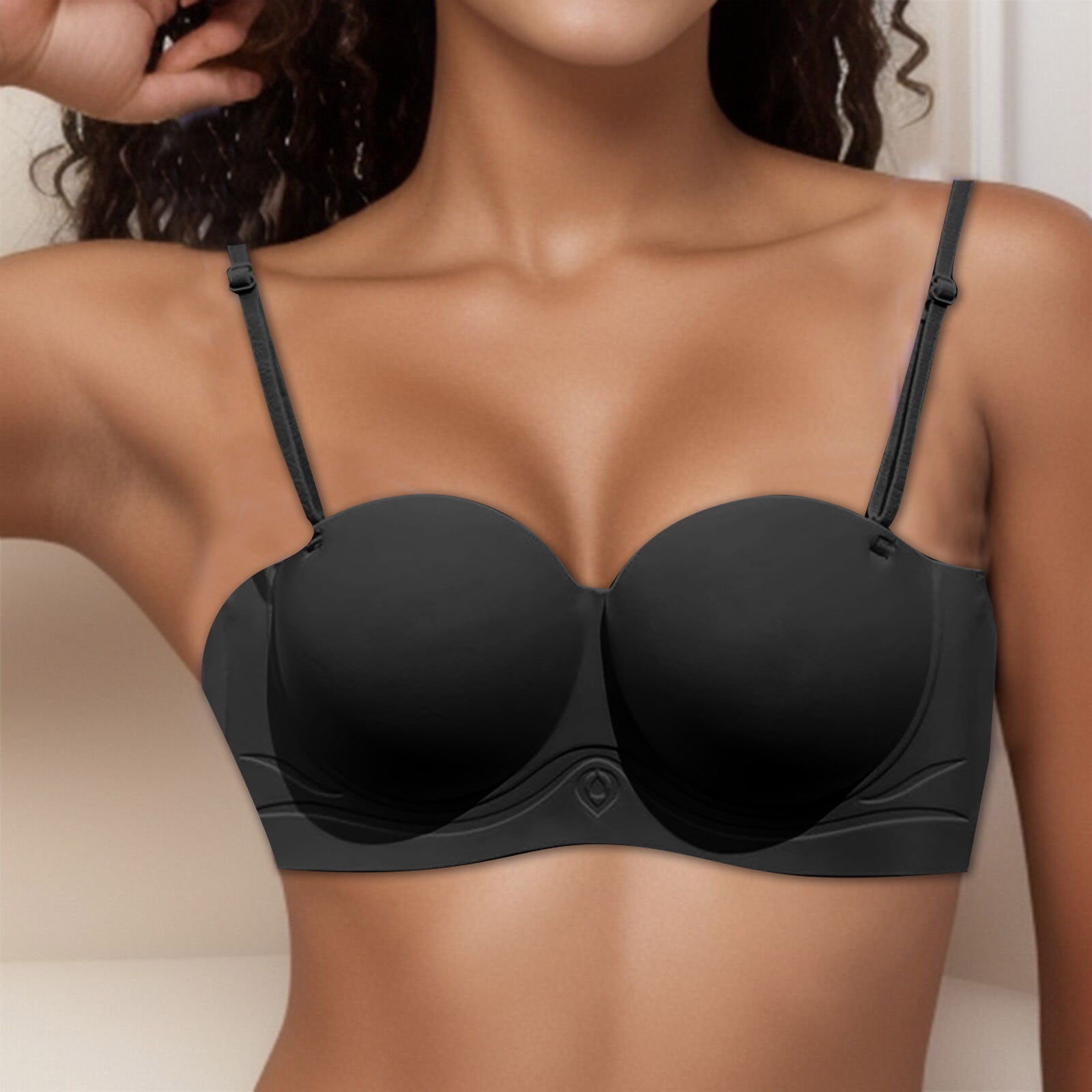 Ladies' Half Cup Bra Set Push up Wire Strapless Seamless Thin Summer