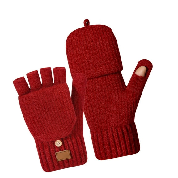 Ladies Half Finger Knitted Gloves Thickened Lining Cold Weather Outdoor Activity Handwear