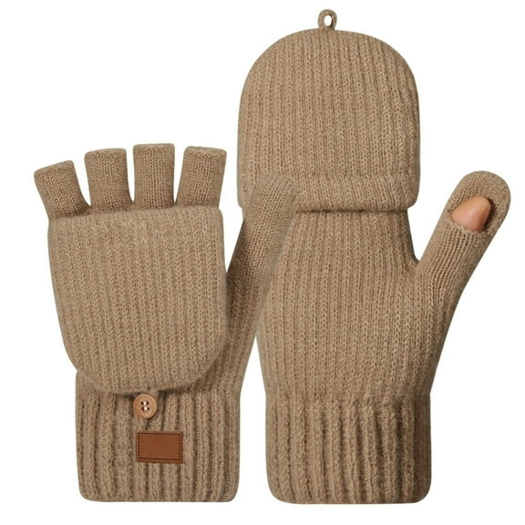 Ladies Half Finger Knitted Gloves Thickened Lining Cold Weather Outdoor Activity Handwear
