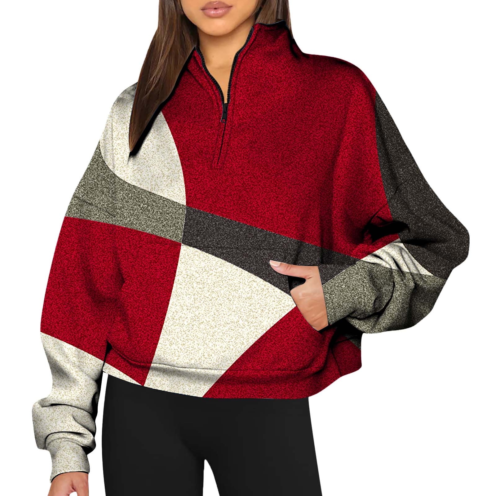 Ladies Half Zip Oversized Sweatshirt,Colorblock Quarter Zip Pullover