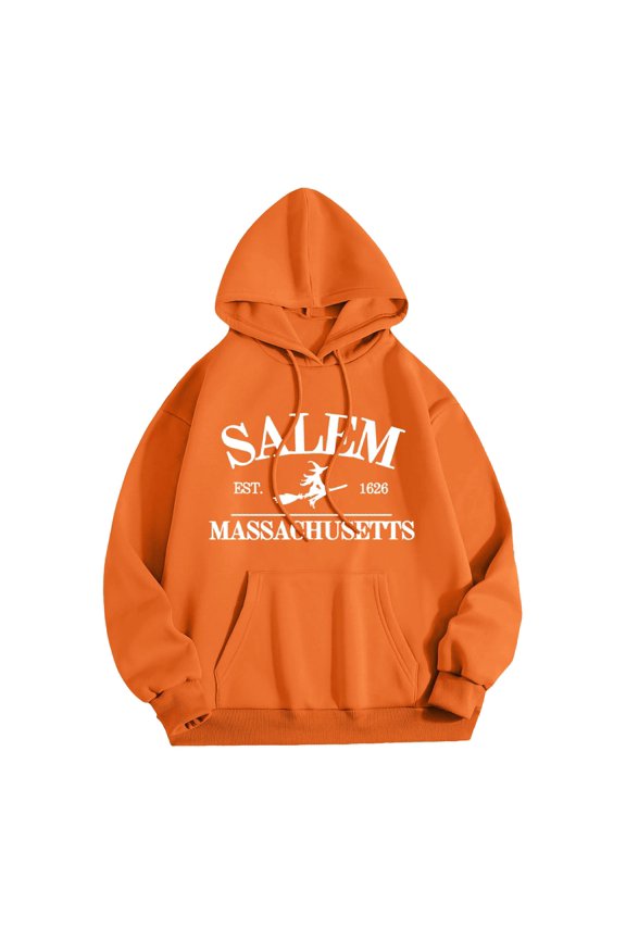 Ladies Halloween Independent Station Flying Little Witch Letter Print Hoodie Orange S