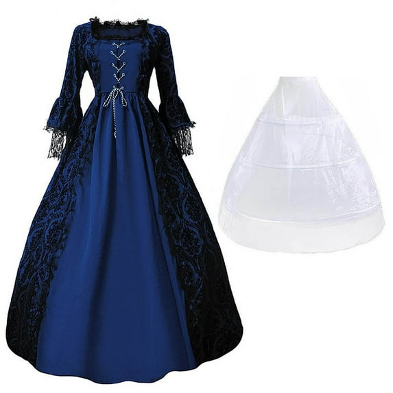 Ladies' Halloween Renaissance High Waist Vintage Dress With Big Skirt Support Gothic Lace Bell Sleeve Party Cosplay Costume