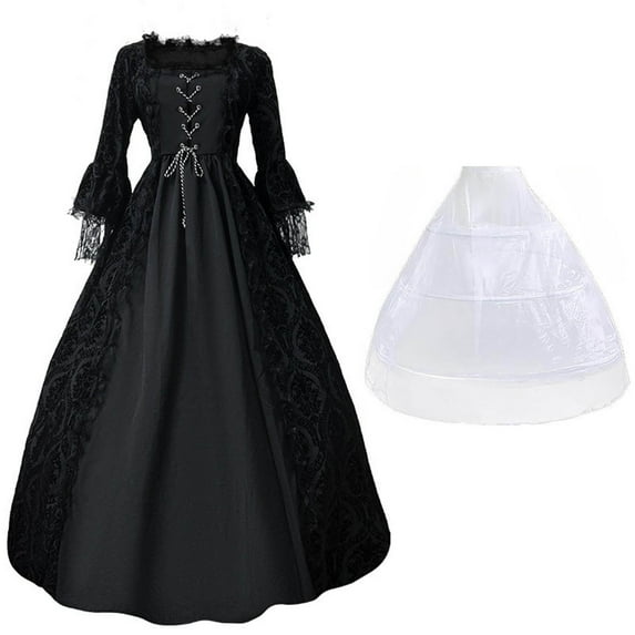 Ladies' Halloween Renaissance High Waist Vintage Dress With Big Skirt Support Gothic Lace Bell Sleeve Party Cosplay Costume