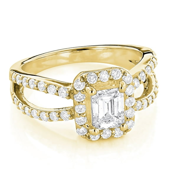Ladies Halo 18K Gold Emerald Natural Diamond Engagement Ring (Yellow Gold Size 5.5)