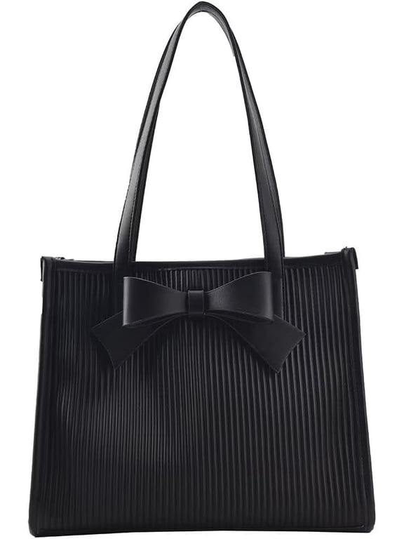 Ladies Handbag Cute Stripe Medium Work Bag Elegant Daily Shoulder Bag with Bowknot