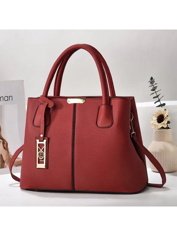 Ladies Handbag Designer Shoulder Tote Bag Women Crossbody Leather Handbags Purse-Wine Red