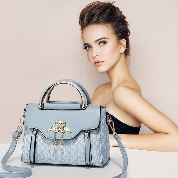 Ladies Handbag Pure Color Casual Shoulder Crossbody Purse Versatile Tote Bag Large Capacity Blue