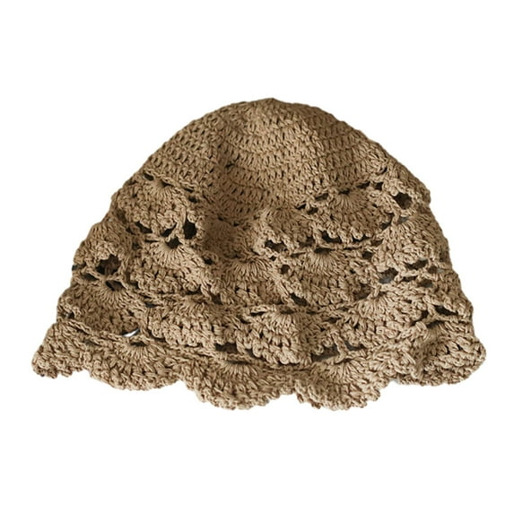 Ladies Hat Hollow Out Lace Soft Manual Crochet Knitted Soft Elastic Solid Color Breathable Decorative Women Beanie Anti-slip Cap