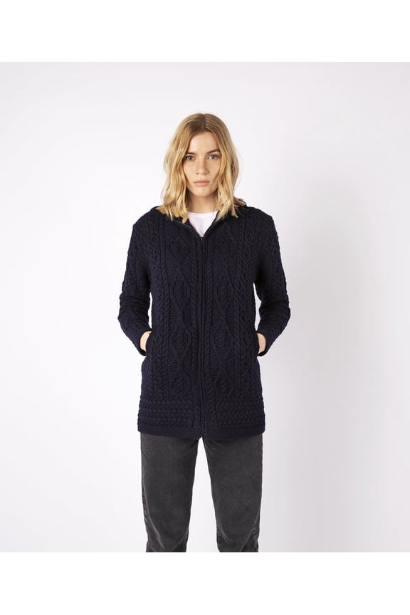 Ladies Hazel Aran Zipped Hooded Coat Steel Marl