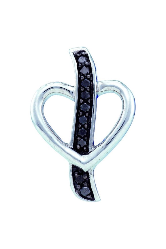 Ladies Heart Pendant Black Color Enhanced 925 Sterling Silver Natural Dialmond .10 Cttw 18x13mm bail 1.5mm.