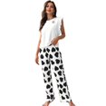 thumbnail image 1 of Ladies Heart Print Relaxed Pajama Set 2pc Ruffle Sleeveless Homewear Loungewear, 1 of 15