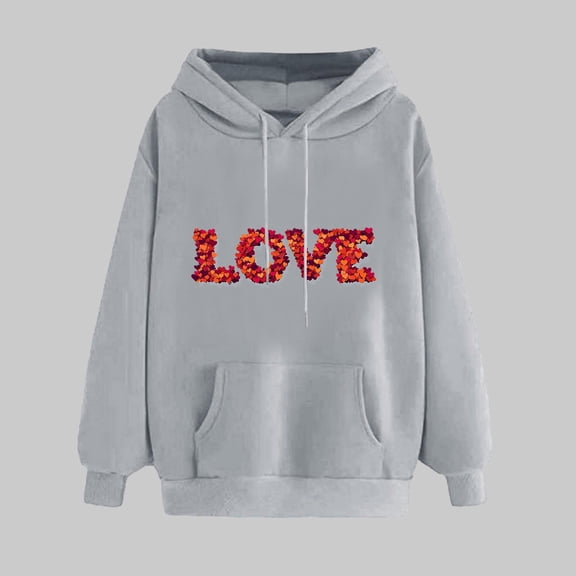 Ladies' Heart Print Valentine's Day Hoodie Long Sleeve Knit Blend Pullover Top
