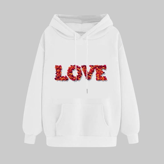 Ladies' Heart Print Valentine's Day Hoodie Long Sleeve Knit Blend Pullover Top