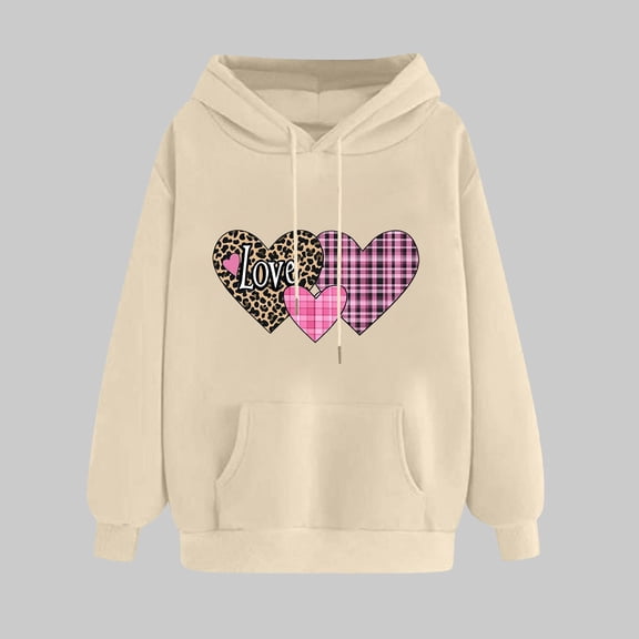 Ladies' Heart Print Valentine's Day Hoodie Long Sleeve Knit Blend Pullover Top