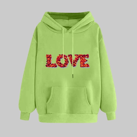 Ladies' Heart Print Valentine's Day Hoodie Long Sleeve Knit Blend Pullover Top