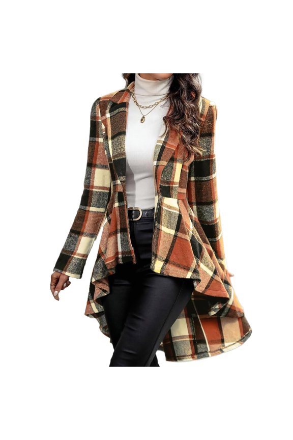 Ladies High Low Open Front Peacoat Coat Autumn Winter Fashion