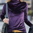 thumbnail image 1 of Ladies' High Neck Solid Color Velvet Long Sleeved T-shirt Top for Autumn and Winter Interior Matching Base Shirt for Women, 1 of 6