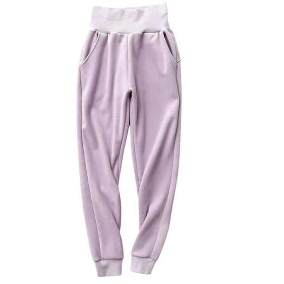 Ladies High Rise Velvet Pants Soft Casual Tapered Leg Comfy Sweatpants for Fall Winter Lounge Pj Bottoms (XX-Large, Purple)