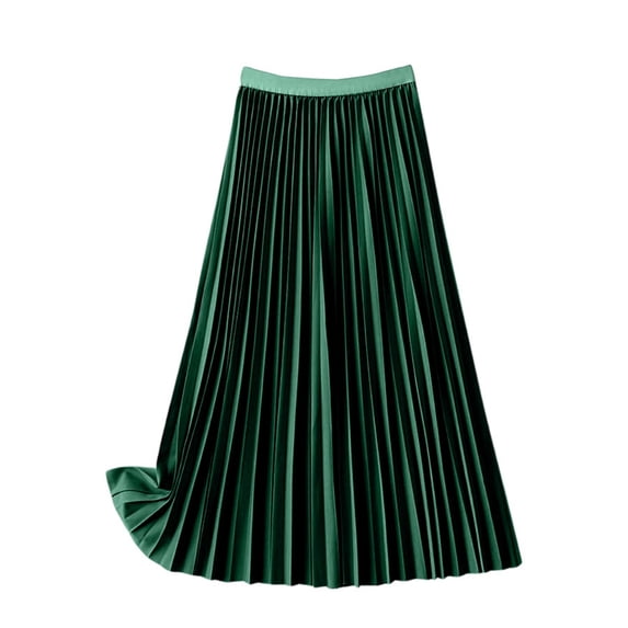 Ladies High Waist Pleated Satin Skirt - Solid Color, Polyester/Spandex, for Casual/Home - M-XXXXL Sizes