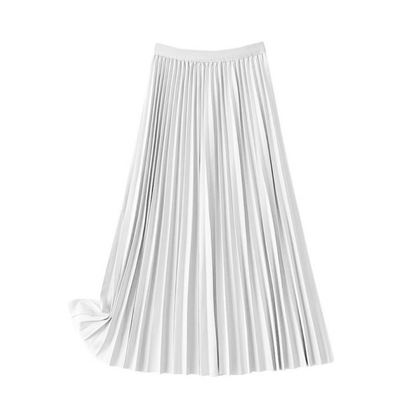 Ladies High Waist Pleated Satin Skirt - Solid Color, Polyester/Spandex, for Casual/Home - M-XXXXL Sizes