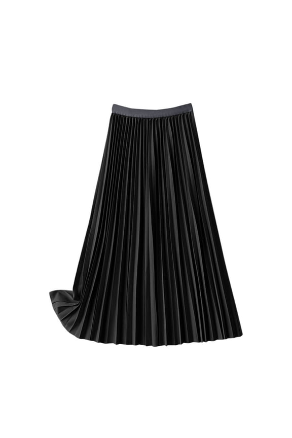 Ladies High Waist Pleated Satin Skirt - Solid Color, Polyester/Spandex, for Casual/Home - M-XXXXL Sizes