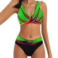 thumbnail image 1 of Ladies High Waist Printed V Neck Color Block Beach Bikini Two Piece Swimsuit Fabric: Polyester Spandex Womens Bathing Suit Swimwear Push Up Bikini Sets For Women Womens Plain Black Swimsuit One Piece, 1 of 6