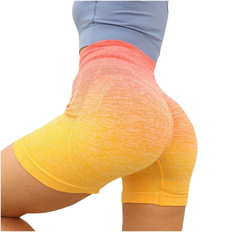 Ladies High Waist Short Leggings Gradient Color Stretchy Workout Yoga  Shorts Butt Lifting Home Gym Pants