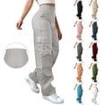 thumbnail image 1 of Ladies High Waist Straight Leg Trousers with Side Pockets Elastic Waist Comfortable Loose Fit for Office and Casual, 1 of 8