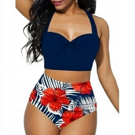 Ladies High Waist Swimsuit Sexy Sunflower Bikini One Piece Plus Size Swimwear