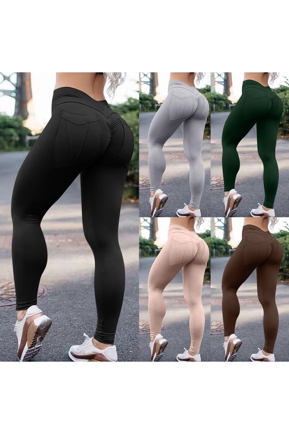Ladies High Waist Workout Pants with Pockets Flexible Stretchy Sports Yoga Training Leggings
