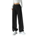 thumbnail image 1 of Ladies' High Waisted Wide Leg Sweatpants - Polyester Fabric - Casual Straight Leg Design, 1 of 7
