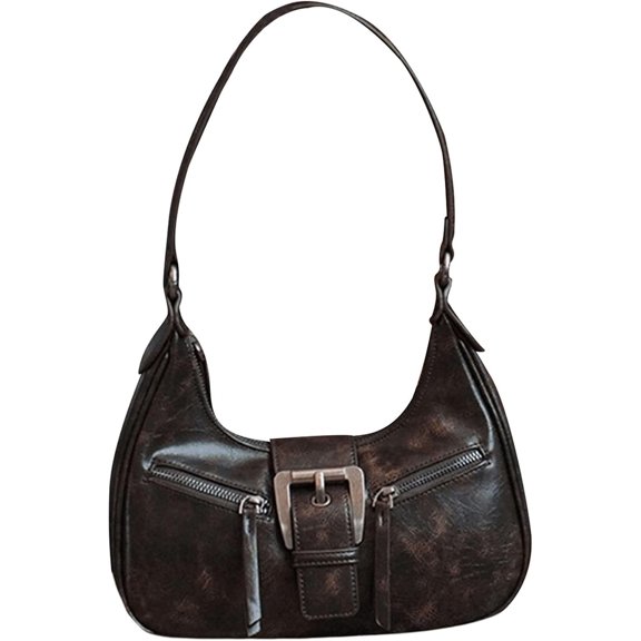 Ladies Hobo PU Leather Clutch Bag Shoulder Bag with Buckle Zip Vintage Handbag