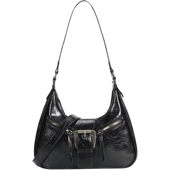 Ladies Hobo PU Leather Clutch Bag Shoulder Bag with Buckle Zip Vintage Handbag