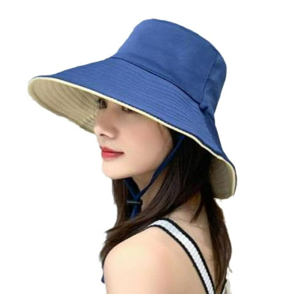 Ladies Holiday Reversible Wide Brim Bucket Sun Hat Foldable Summer Cap ю/ ы< △я D2M0