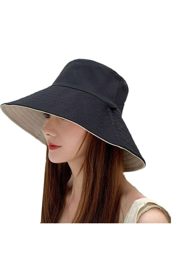 Ladies Holiday Reversible Wide Brim Bucket Sun Hat Foldable Summer Hot