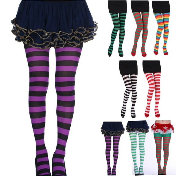 Ladies Holiday Themed Stockings with Striped Design Festive Knitwear for Christmas Party Occasions
