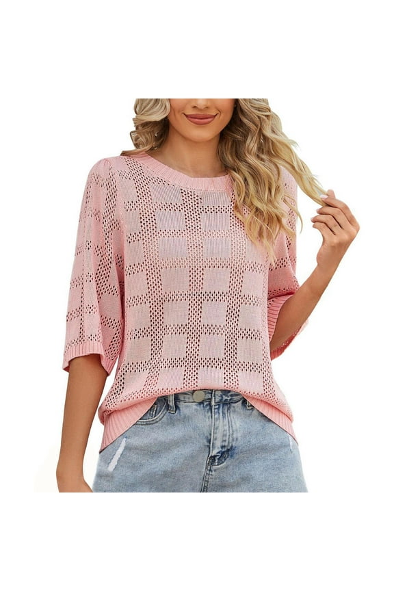 Ladies' Hollow Round Neck Sun Knitted Sweater Coat Uv Protection Shirts for Women Sun Protection Shirts for Women