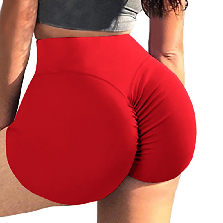 Women's High Waisted Booty Yoga Shorts Sexy Workout Gym Shorts-red