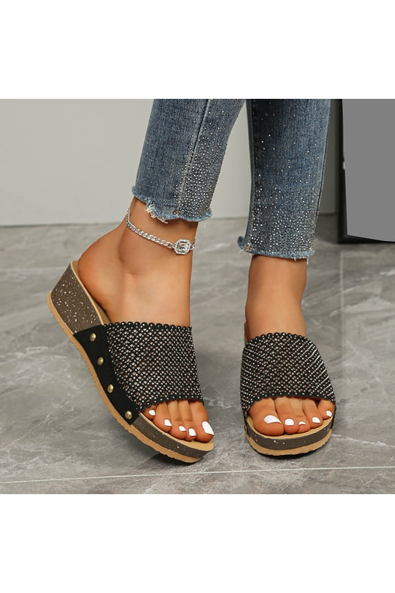 Ladies' Hollowed Out Sandals, Fashionable Fishing Net Open Toe Slippers, Comfortable Beach Slope Thick Soled Slippers