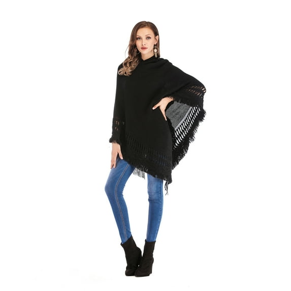 Ladies' Hooded Cape with Fringed Hem, Crochet Poncho Knitting Patterns for Women